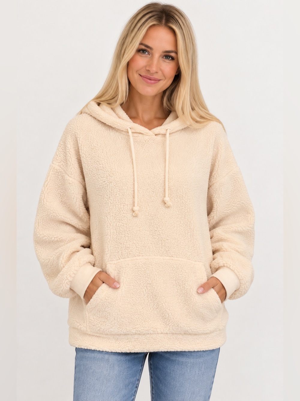 Madewell Cream Sherpa Fleece Pullover Hoodie Kangaroo Pocket Cozy